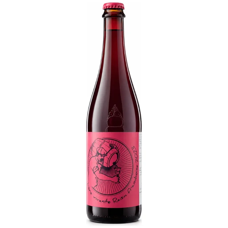 Bière Vivante de Raisin Framboise 2025 de la Brasserie des Voirons, bouteille 75cl à la robe rosée