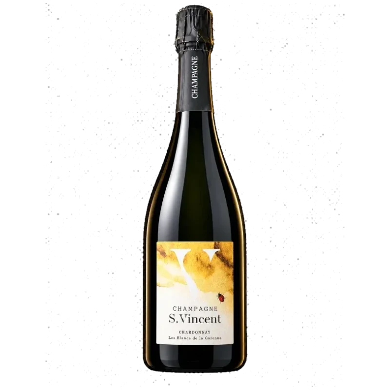 Bouteille de champagne Les Blancs de la Garenne Extra Brut S Vincent sur fond neutre